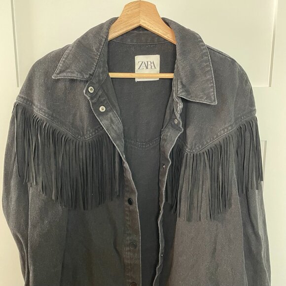 Zara Jackets & Blazers - Zara Black Denim Western Jacket with Fringe